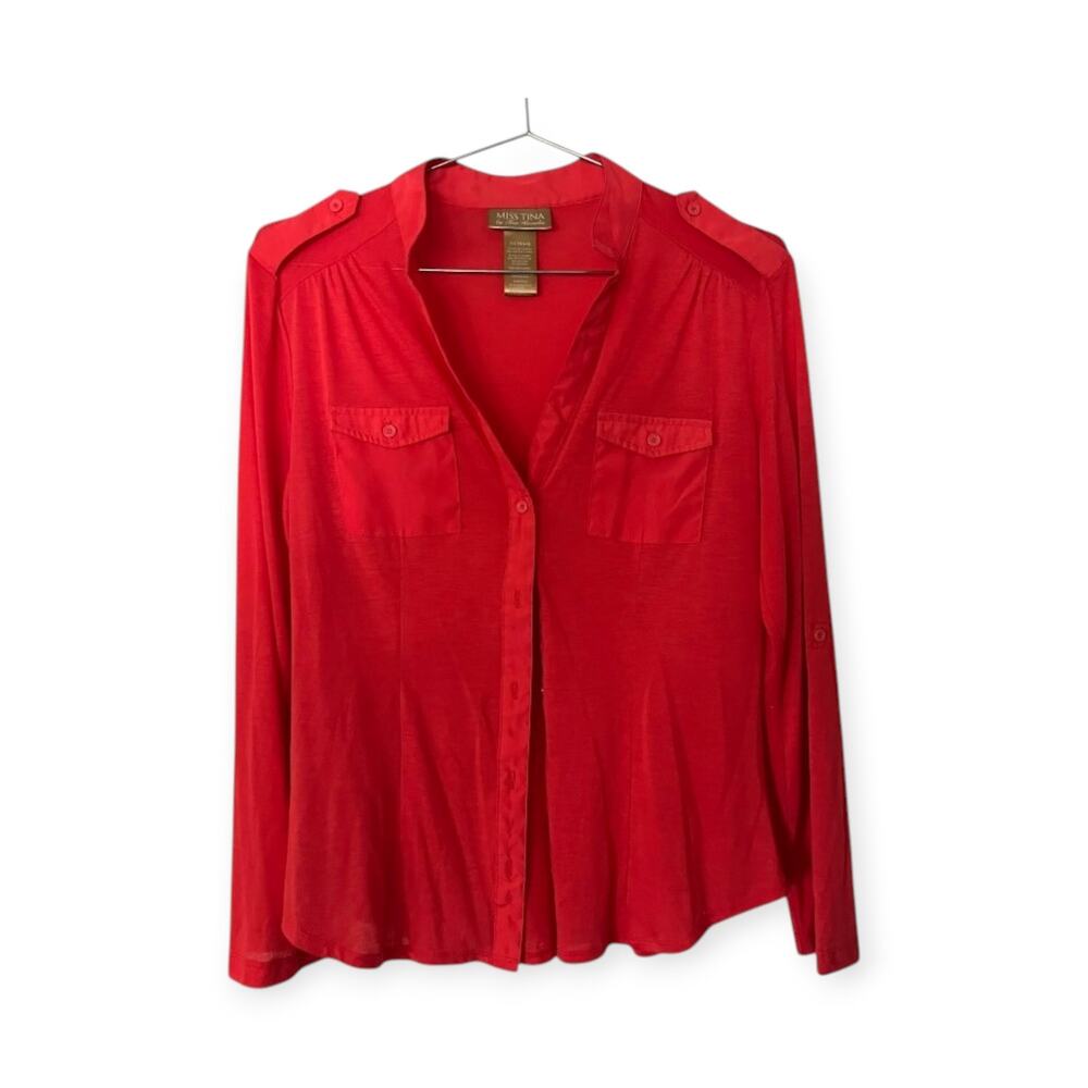 Miss Tina Coral Blouse | button sleeves | Sz xl | euc rfdc